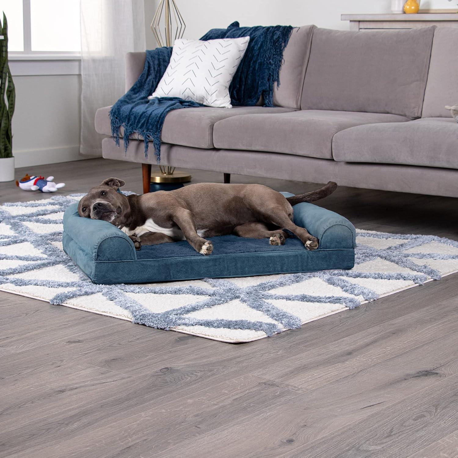 imageFurHaven Dreamer Sofa Orthopedic Dog Bed for Large Dogs with Orthopedic Egg Crate Memory Foam for Joint Support Removable Washable Cover Jumbo XL Quilted Sofa Iron GrayHarbor Blue