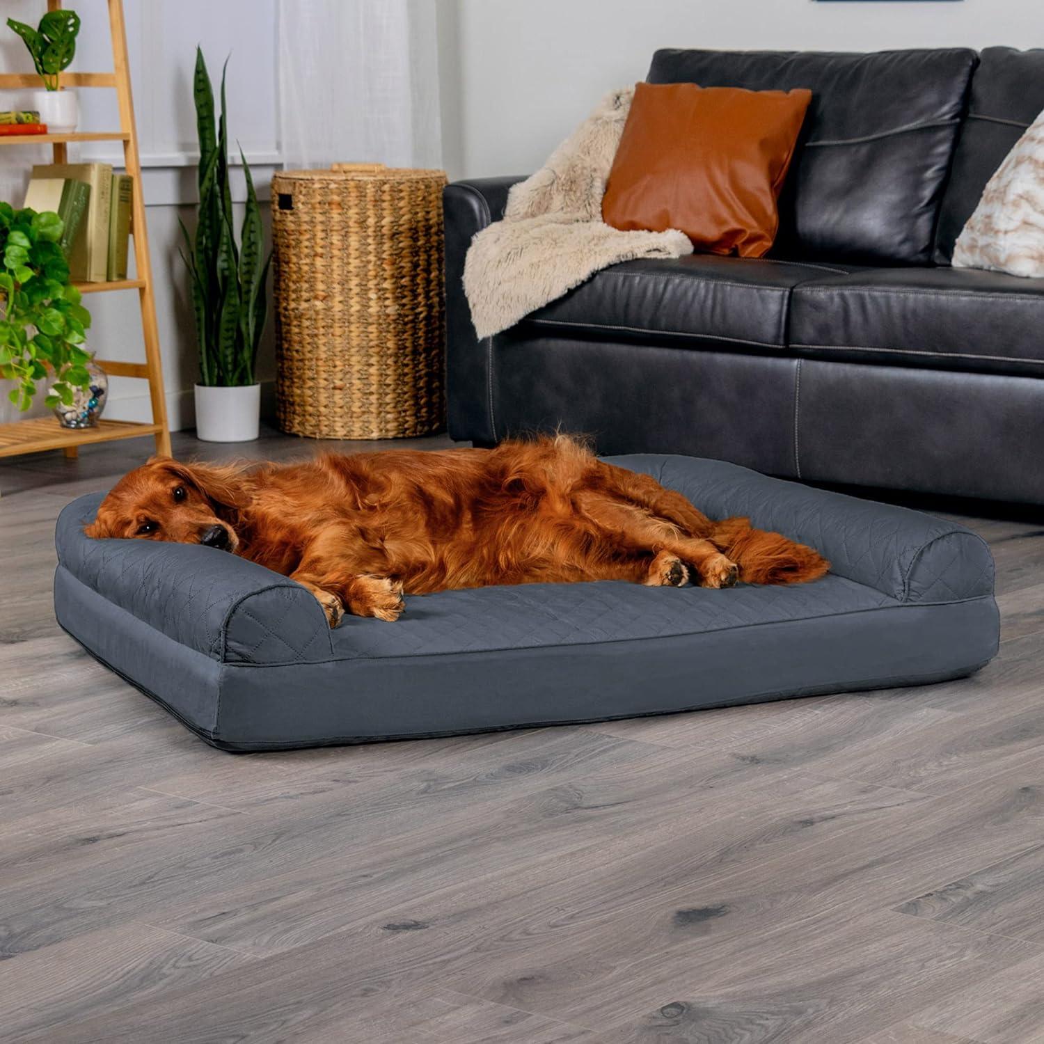 imageFurHaven Dreamer Sofa Orthopedic Dog Bed for Large Dogs with Orthopedic Egg Crate Memory Foam for Joint Support Removable Washable Cover Jumbo XL Quilted Sofa Iron GrayIron Gray