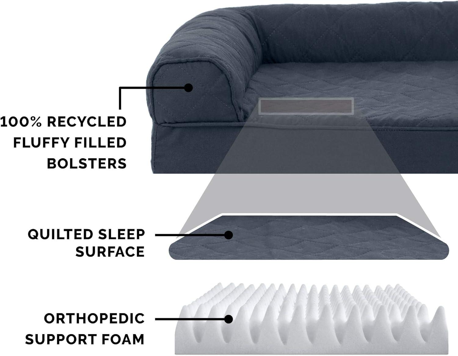 imageFurHaven Dreamer Sofa Orthopedic Dog Bed for Large Dogs with Orthopedic Egg Crate Memory Foam for Joint Support Removable Washable Cover Jumbo XL Quilted Sofa Iron GrayIron Gray