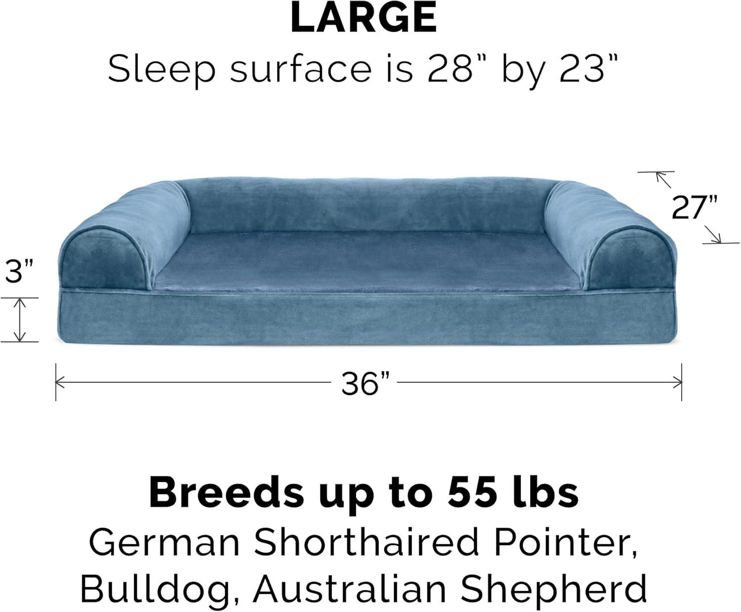 imageFurHaven Dreamer Sofa Orthopedic Dog Bed for Large Dogs with Orthopedic Egg Crate Memory Foam for Joint Support Removable Washable Cover Jumbo XL Quilted Sofa Iron GrayHarbor Blue