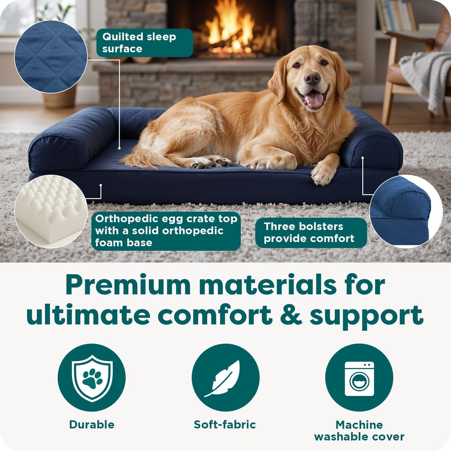 imageFurHaven Dreamer Sofa Orthopedic Dog Bed for Large Dogs with Orthopedic Egg Crate Memory Foam for Joint Support Removable Washable Cover Jumbo XL Quilted Sofa Iron GrayToasted Brown