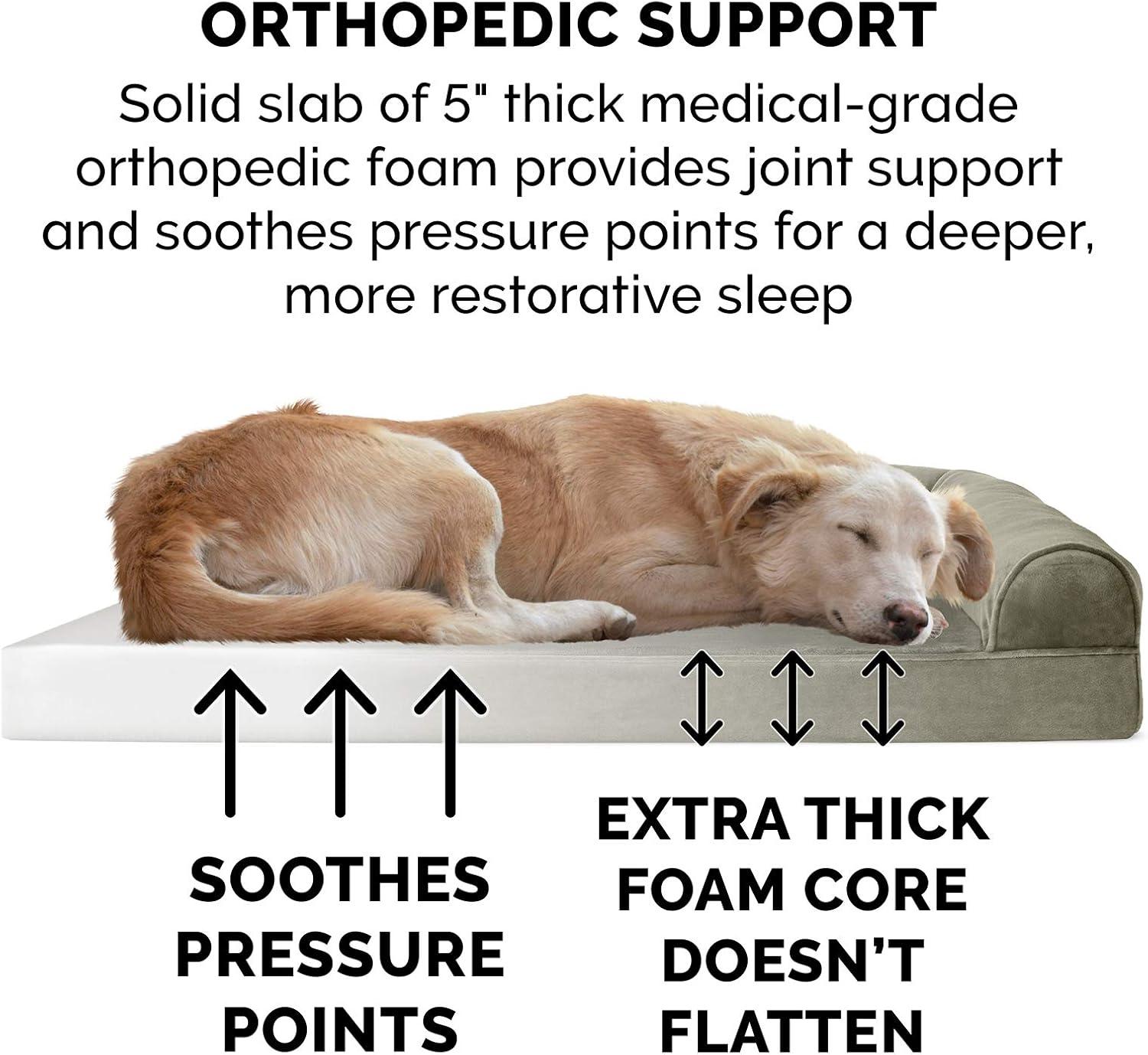 imageFurHaven Dreamer Sofa Orthopedic Dog Bed for Large Dogs with Orthopedic Egg Crate Memory Foam for Joint Support Removable Washable Cover Jumbo XL Quilted Sofa Iron GrayDark Sage