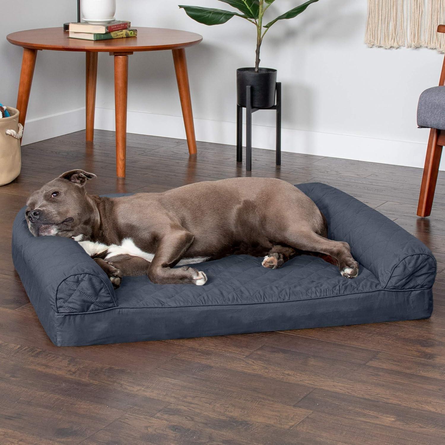 imageFurHaven Dreamer Sofa Orthopedic Dog Bed for Large Dogs with Orthopedic Egg Crate Memory Foam for Joint Support Removable Washable Cover Jumbo XL Quilted Sofa Iron GrayIron Gray