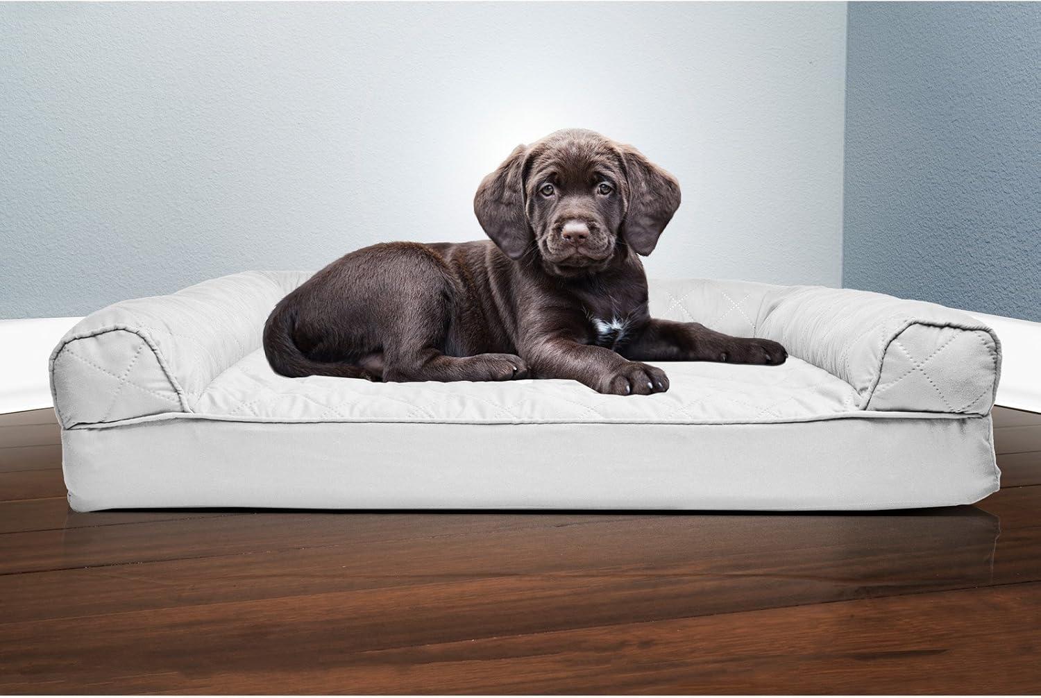 imageFurHaven Dreamer Sofa Orthopedic Dog Bed for Large Dogs with Orthopedic Egg Crate Memory Foam for Joint Support Removable Washable Cover Jumbo XL Quilted Sofa Iron GraySilver Gray