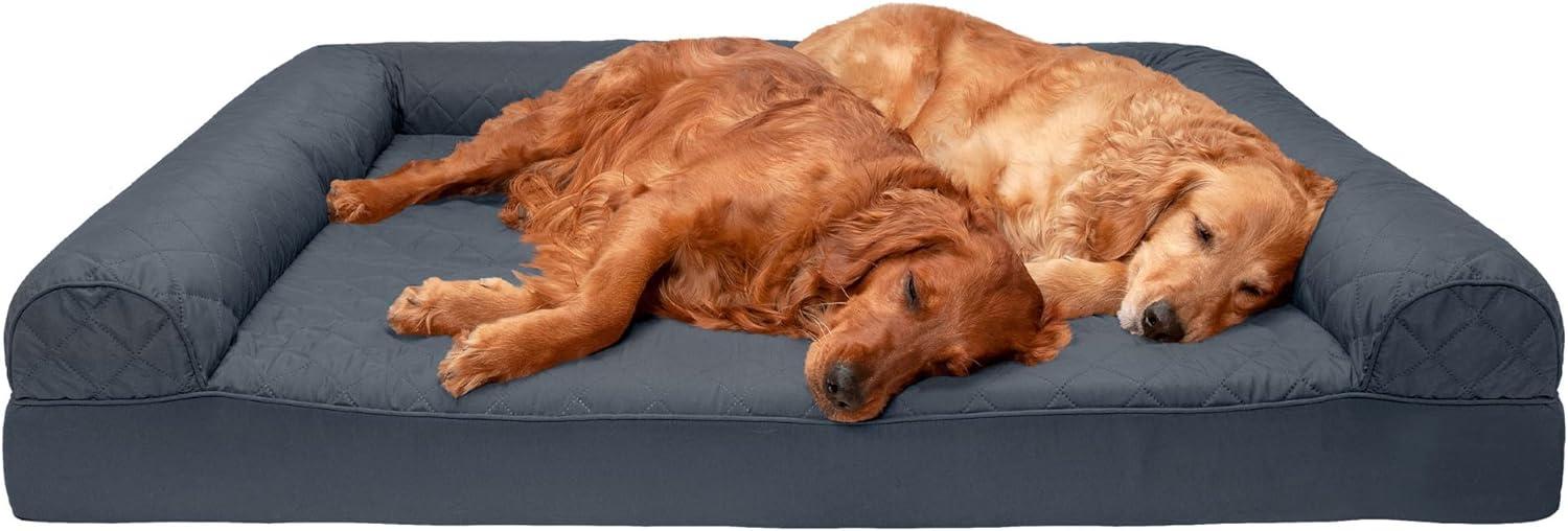 imageFurHaven Dreamer Sofa Orthopedic Dog Bed for Large Dogs with Orthopedic Egg Crate Memory Foam for Joint Support Removable Washable Cover Jumbo XL Quilted Sofa Iron GrayIron Gray