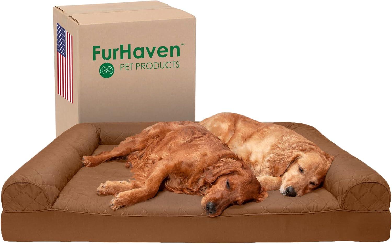 imageFurHaven Dreamer Sofa Orthopedic Dog Bed for Large Dogs with Orthopedic Egg Crate Memory Foam for Joint Support Removable Washable Cover Jumbo XL Quilted Sofa Iron GrayToasted Brown