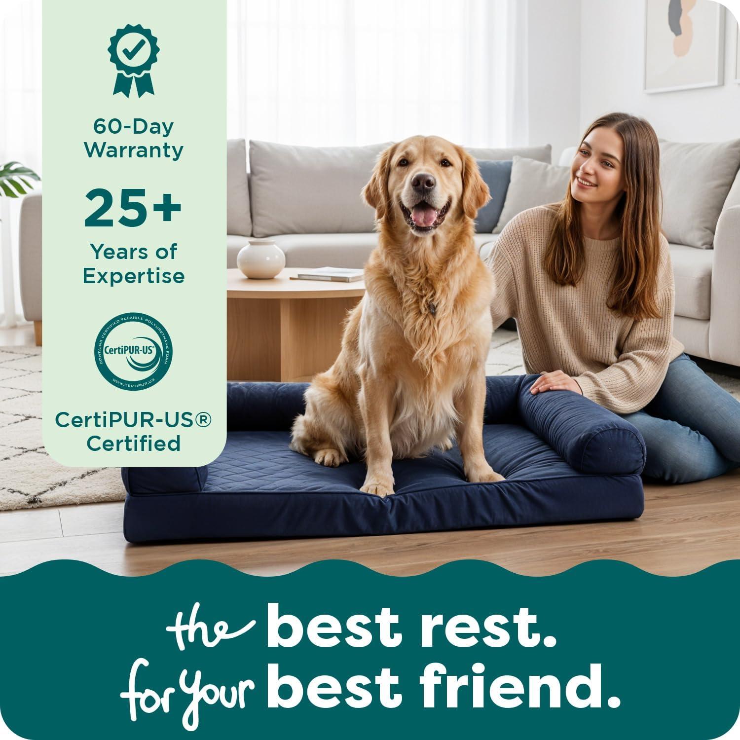 imageFurHaven Dreamer Sofa Orthopedic Dog Bed for Large Dogs with Orthopedic Egg Crate Memory Foam for Joint Support Removable Washable Cover Jumbo XL Quilted Sofa Iron GrayCoffee