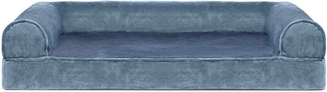 imageFurHaven Dreamer Sofa Orthopedic Dog Bed for Large Dogs with Orthopedic Egg Crate Memory Foam for Joint Support Removable Washable Cover Jumbo XL Quilted Sofa Iron GrayHarbor Blue