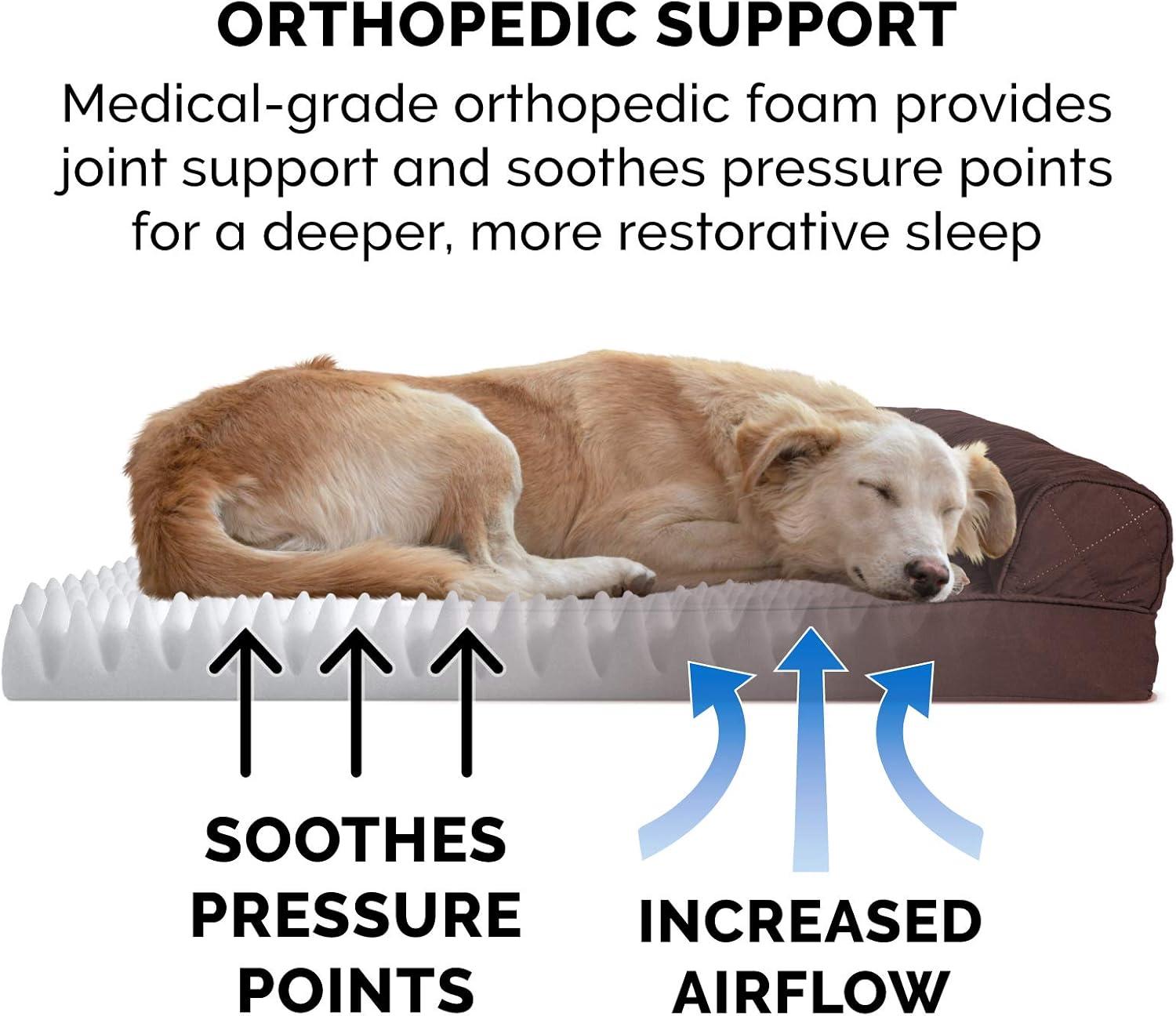 imageFurHaven Dreamer Sofa Orthopedic Dog Bed for Large Dogs with Orthopedic Egg Crate Memory Foam for Joint Support Removable Washable Cover Jumbo XL Quilted Sofa Iron GrayCoffee