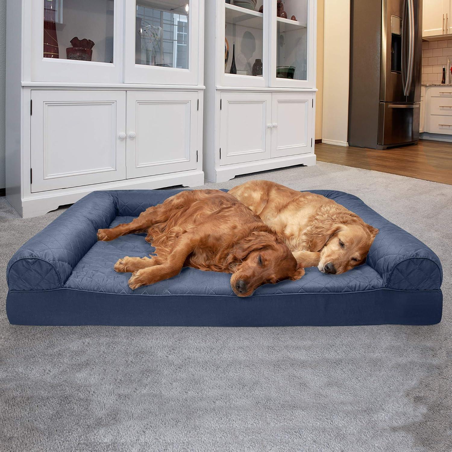 imageFurHaven Dreamer Sofa Orthopedic Dog Bed for Large Dogs with Orthopedic Egg Crate Memory Foam for Joint Support Removable Washable Cover Jumbo XL Quilted Sofa Iron GrayNavy Blue