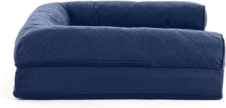 imageFurHaven Dreamer Sofa Orthopedic Dog Bed for Large Dogs with Orthopedic Egg Crate Memory Foam for Joint Support Removable Washable Cover Jumbo XL Quilted Sofa Iron GrayNavy Blue