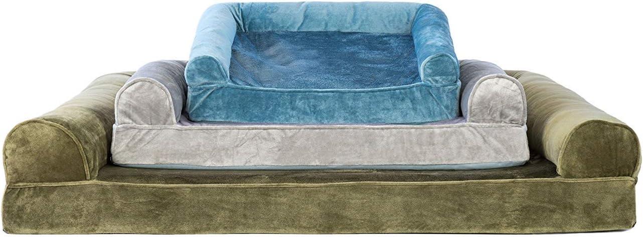 imageFurHaven Dreamer Sofa Orthopedic Dog Bed for Large Dogs with Orthopedic Egg Crate Memory Foam for Joint Support Removable Washable Cover Jumbo XL Quilted Sofa Iron GrayHarbor Blue