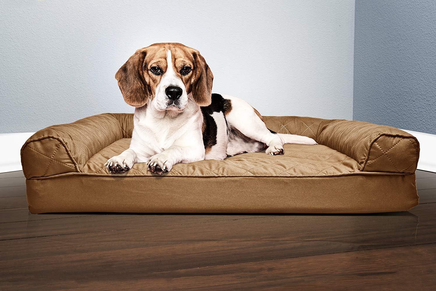 imageFurHaven Dreamer Sofa Orthopedic Dog Bed for Large Dogs with Orthopedic Egg Crate Memory Foam for Joint Support Removable Washable Cover Jumbo XL Quilted Sofa Iron GrayToasted Brown