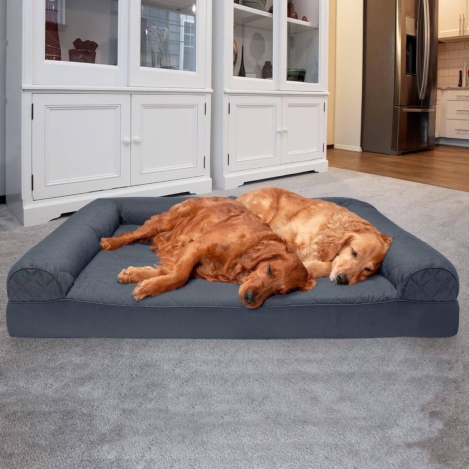 imageFurHaven Dreamer Sofa Orthopedic Dog Bed for Large Dogs with Orthopedic Egg Crate Memory Foam for Joint Support Removable Washable Cover Jumbo XL Quilted Sofa Iron GrayIron Gray