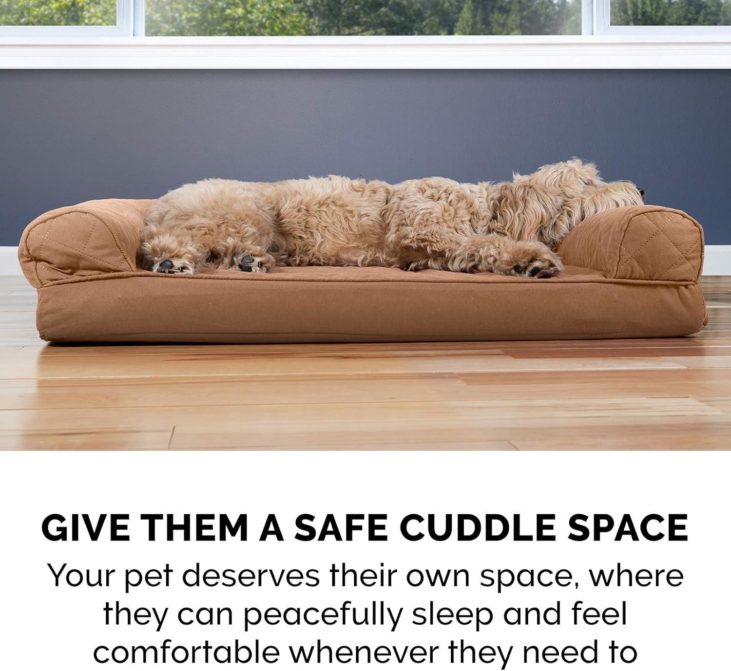 imageFurHaven Dreamer Sofa Orthopedic Dog Bed for Large Dogs with Orthopedic Egg Crate Memory Foam for Joint Support Removable Washable Cover Jumbo XL Quilted Sofa Iron GrayToasted Brown