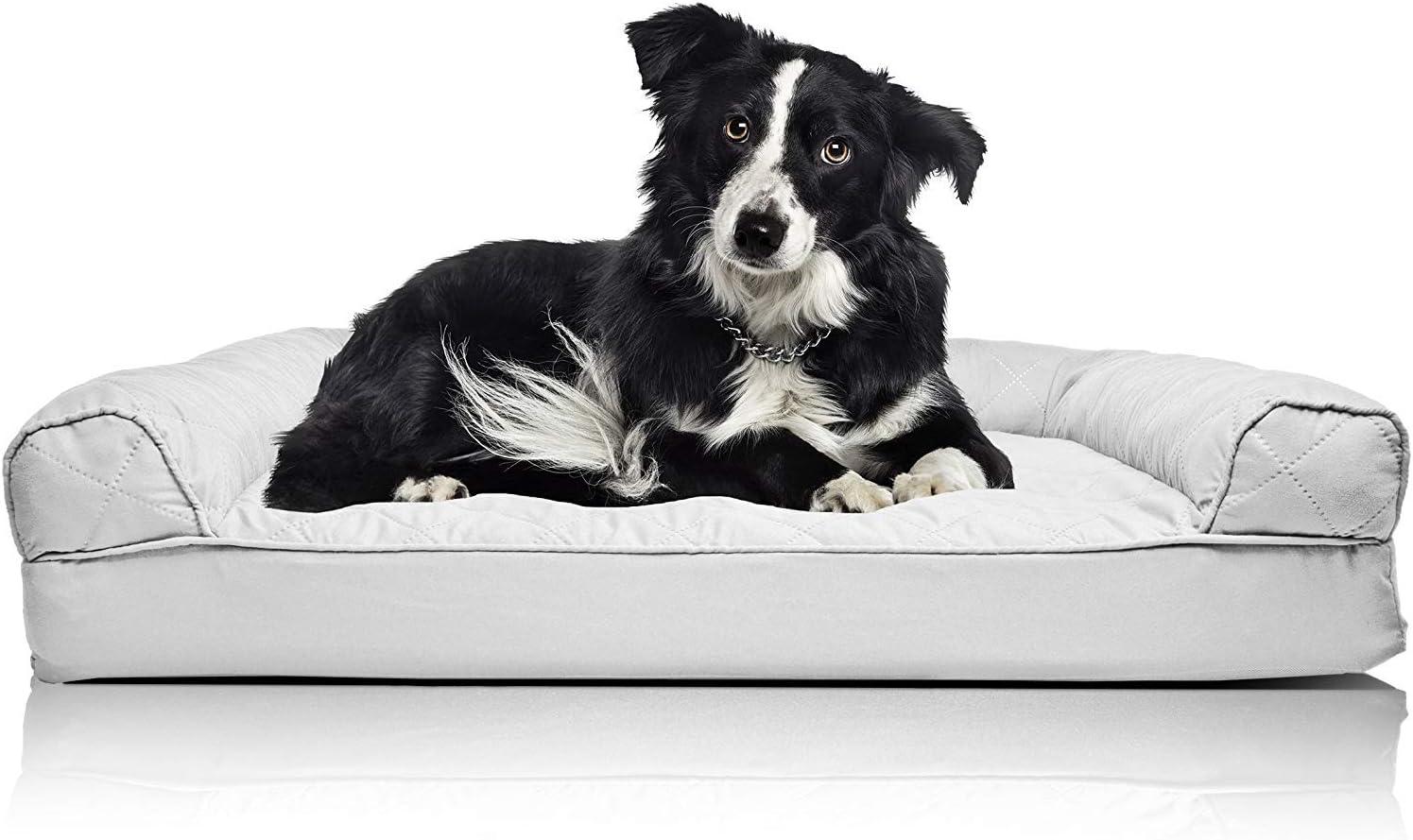 imageFurHaven Dreamer Sofa Orthopedic Dog Bed for Large Dogs with Orthopedic Egg Crate Memory Foam for Joint Support Removable Washable Cover Jumbo XL Quilted Sofa Iron GraySilver Gray