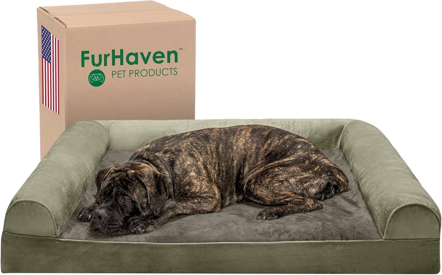 imageFurHaven Dreamer Sofa Orthopedic Dog Bed for Large Dogs with Orthopedic Egg Crate Memory Foam for Joint Support Removable Washable Cover Jumbo XL Quilted Sofa Iron GrayDark Sage