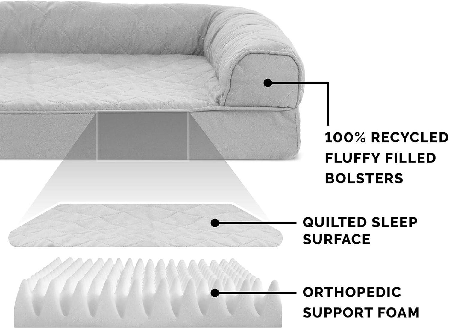 imageFurHaven Dreamer Sofa Orthopedic Dog Bed for Large Dogs with Orthopedic Egg Crate Memory Foam for Joint Support Removable Washable Cover Jumbo XL Quilted Sofa Iron GraySilver Gray