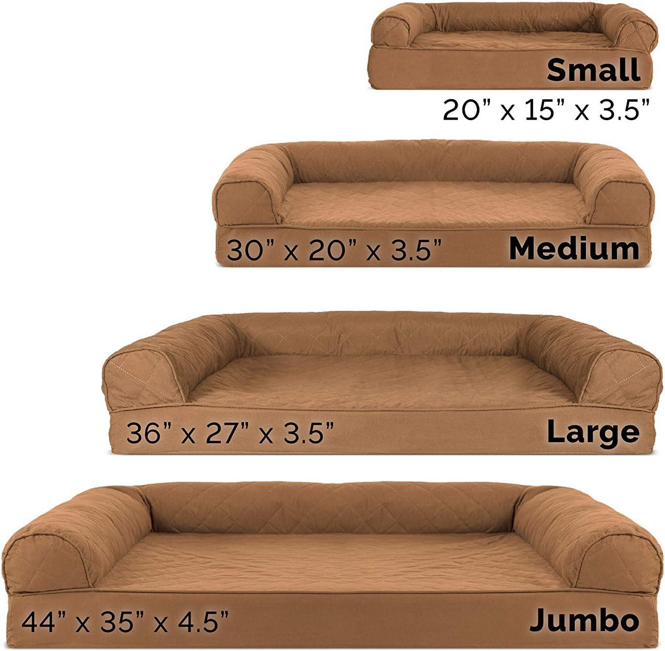 imageFurHaven Dreamer Sofa Orthopedic Dog Bed for Large Dogs with Orthopedic Egg Crate Memory Foam for Joint Support Removable Washable Cover Jumbo XL Quilted Sofa Iron GrayToasted Brown