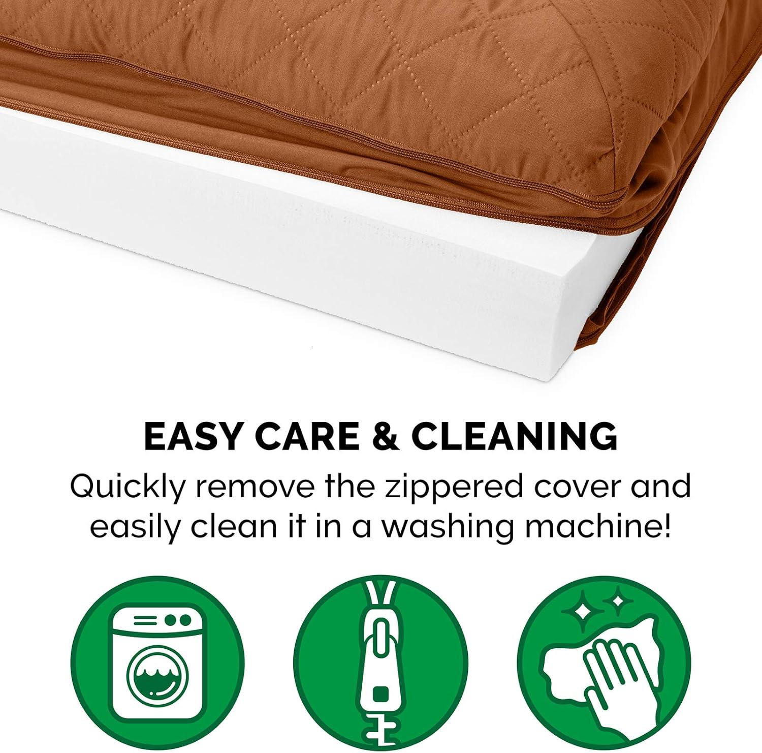 imageFurHaven Dreamer Sofa Orthopedic Dog Bed for Large Dogs with Orthopedic Egg Crate Memory Foam for Joint Support Removable Washable Cover Jumbo XL Quilted Sofa Iron GrayToasted Brown