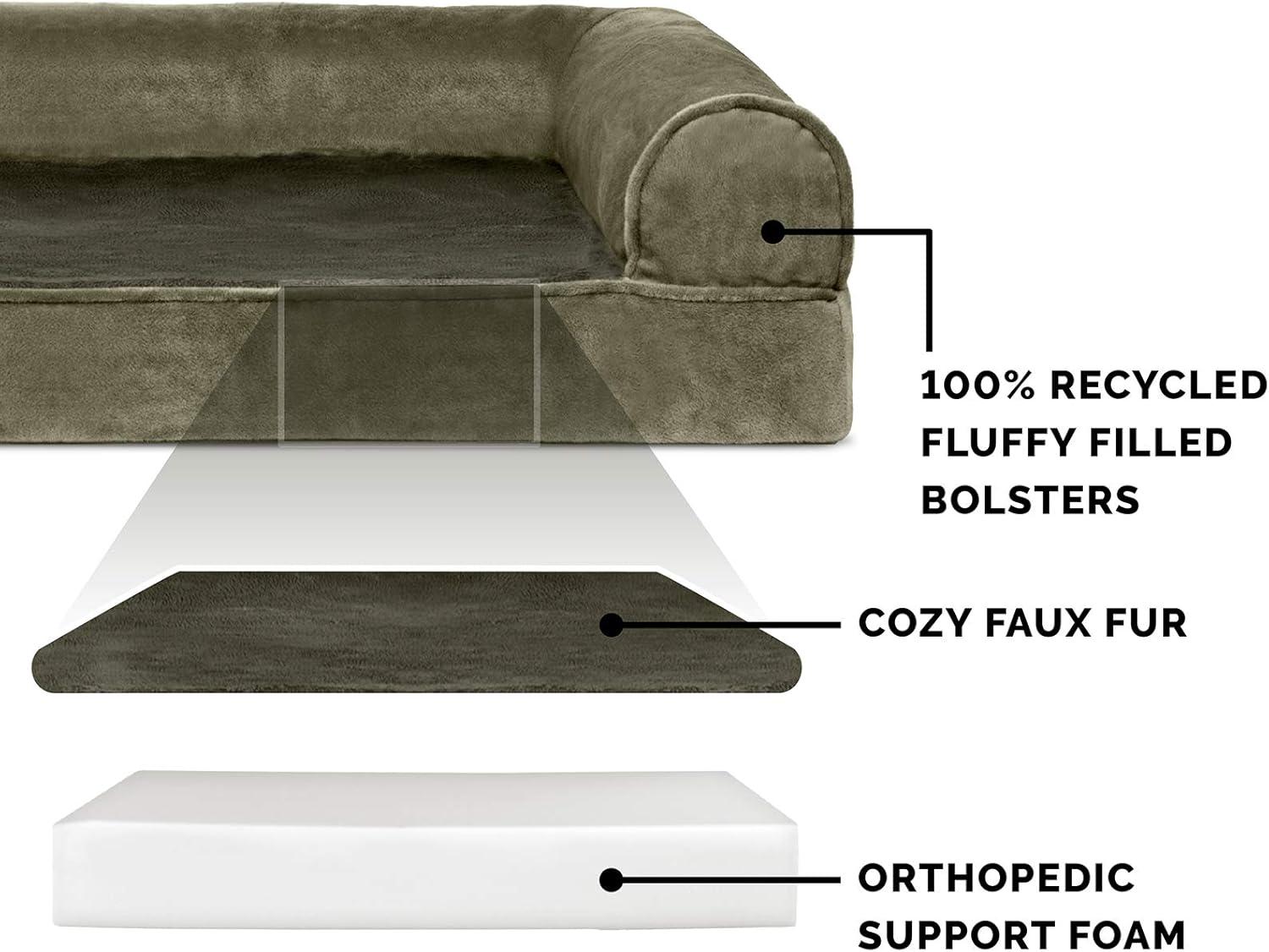 imageFurHaven Dreamer Sofa Orthopedic Dog Bed for Large Dogs with Orthopedic Egg Crate Memory Foam for Joint Support Removable Washable Cover Jumbo XL Quilted Sofa Iron GrayDark Sage