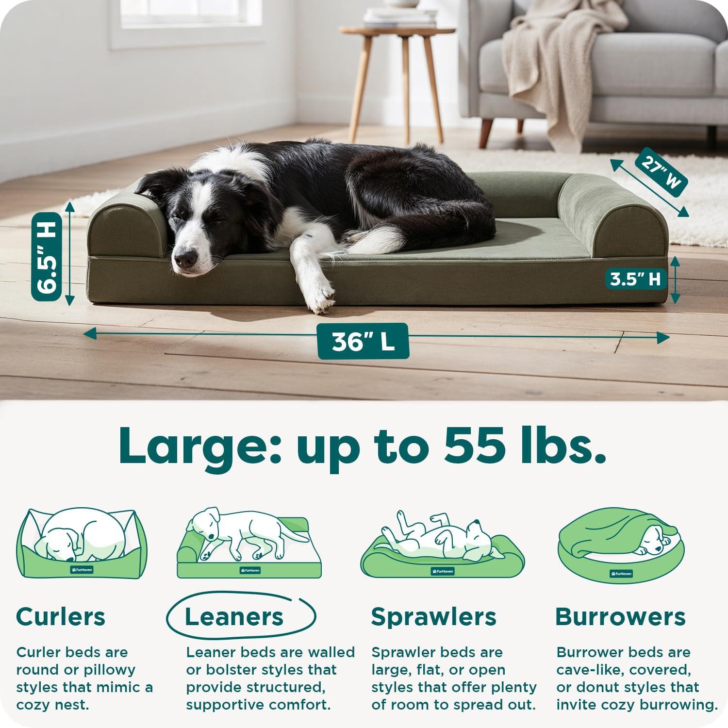 imageFurHaven Dreamer Sofa Orthopedic Dog Bed for Large Dogs with Orthopedic Egg Crate Memory Foam for Joint Support Removable Washable Cover Jumbo XL Quilted Sofa Iron GrayDark Sage