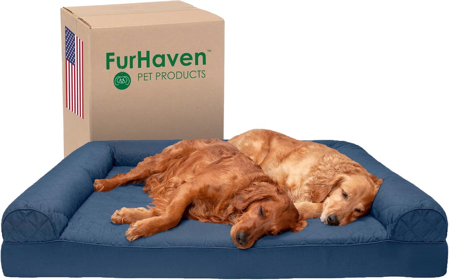 imageFurHaven Dreamer Sofa Orthopedic Dog Bed for Large Dogs with Orthopedic Egg Crate Memory Foam for Joint Support Removable Washable Cover Jumbo XL Quilted Sofa Iron GrayNavy Blue