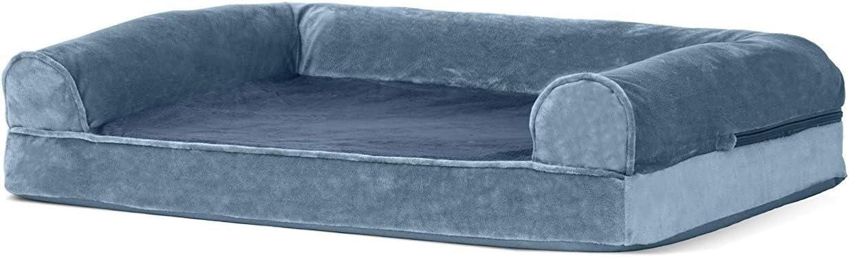 imageFurHaven Dreamer Sofa Orthopedic Dog Bed for Large Dogs with Orthopedic Egg Crate Memory Foam for Joint Support Removable Washable Cover Jumbo XL Quilted Sofa Iron GrayHarbor Blue