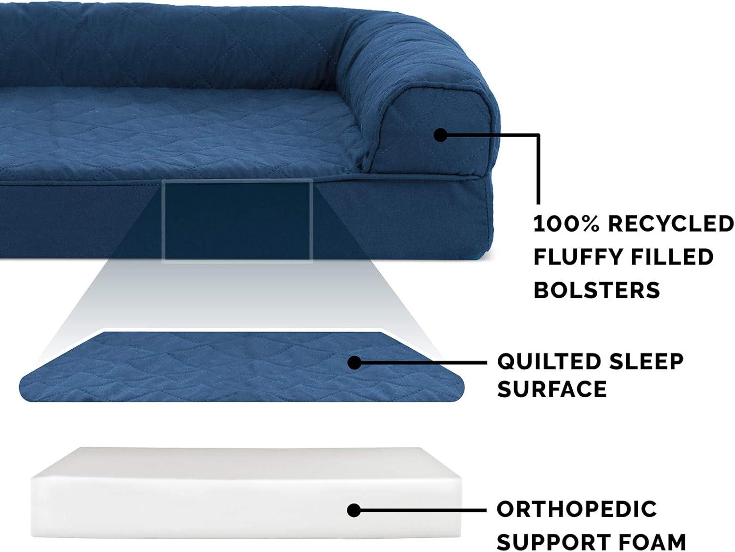 imageFurHaven Dreamer Sofa Orthopedic Dog Bed for Large Dogs with Orthopedic Egg Crate Memory Foam for Joint Support Removable Washable Cover Jumbo XL Quilted Sofa Iron GrayNavy Blue