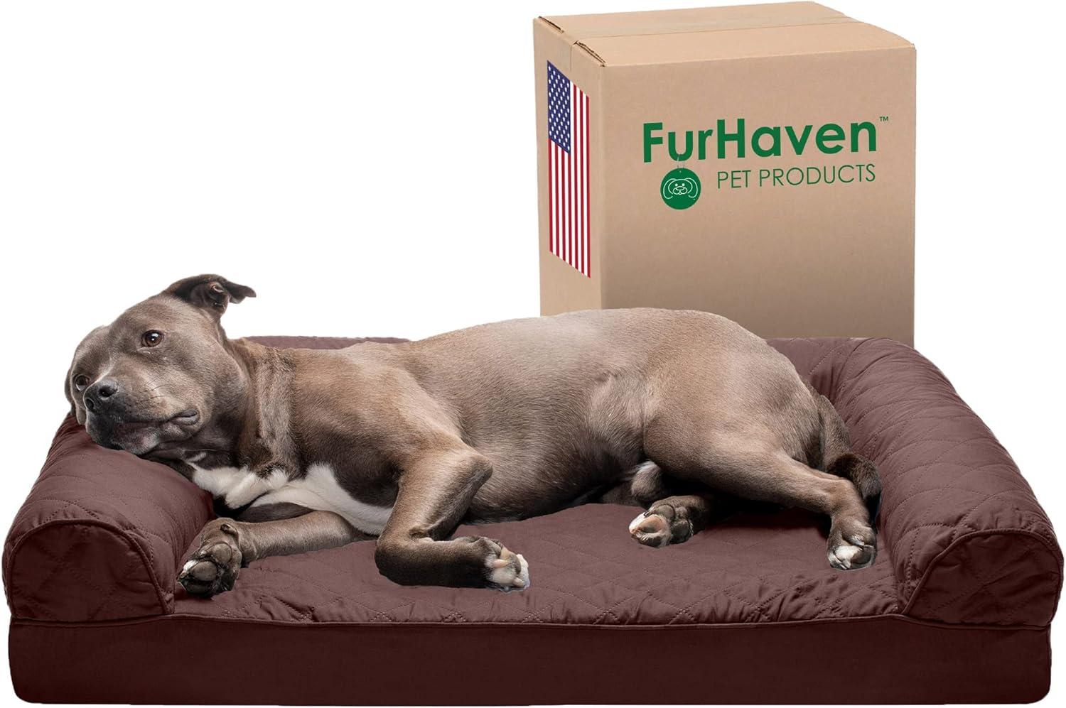 imageFurHaven Dreamer Sofa Orthopedic Dog Bed for Large Dogs with Orthopedic Egg Crate Memory Foam for Joint Support Removable Washable Cover Jumbo XL Quilted Sofa Iron GrayCoffee