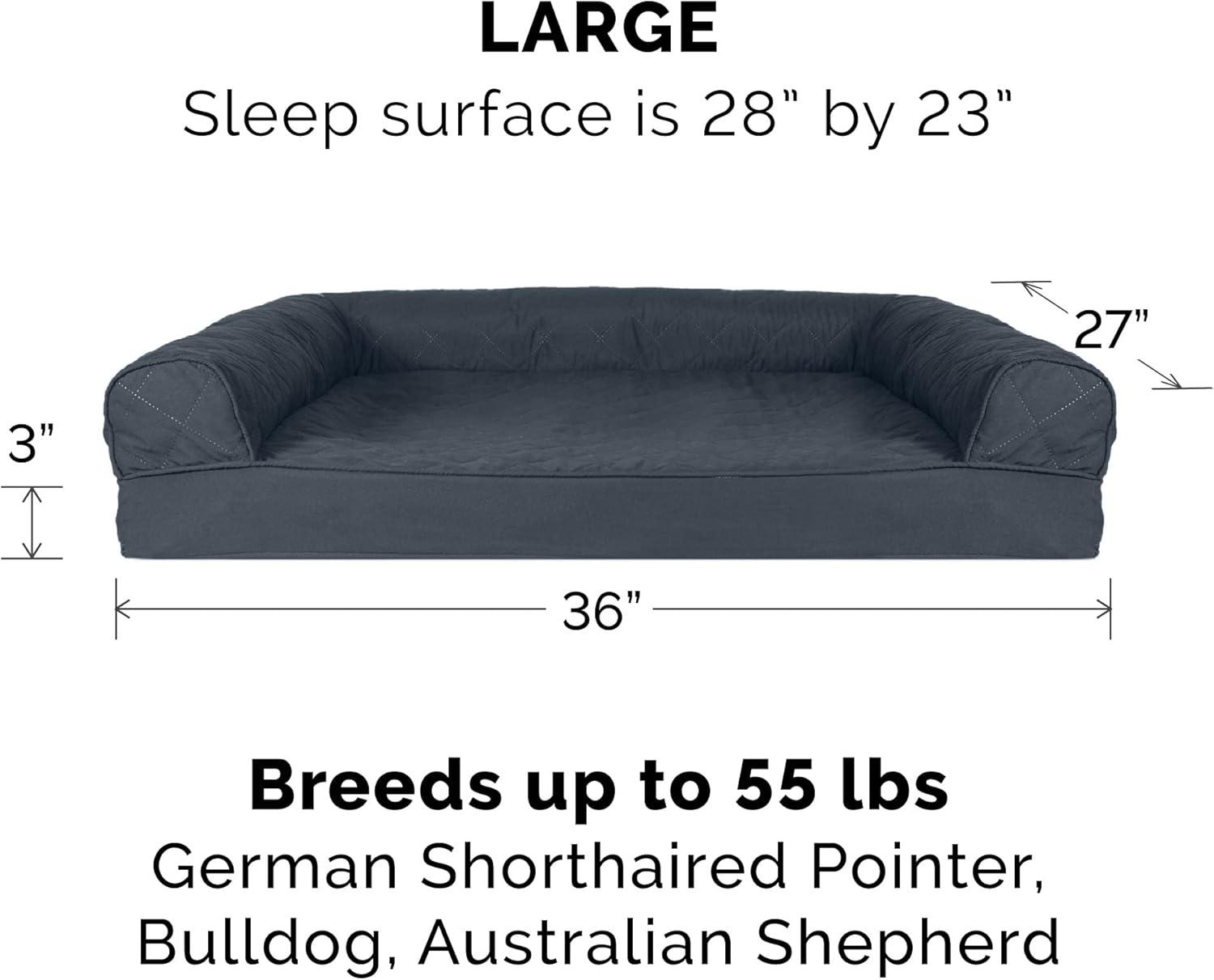 imageFurHaven Dreamer Sofa Orthopedic Dog Bed for Large Dogs with Orthopedic Egg Crate Memory Foam for Joint Support Removable Washable Cover Jumbo XL Quilted Sofa Iron GrayIron Gray