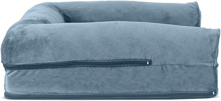 imageFurHaven Dreamer Sofa Orthopedic Dog Bed for Large Dogs with Orthopedic Egg Crate Memory Foam for Joint Support Removable Washable Cover Jumbo XL Quilted Sofa Iron GrayHarbor Blue