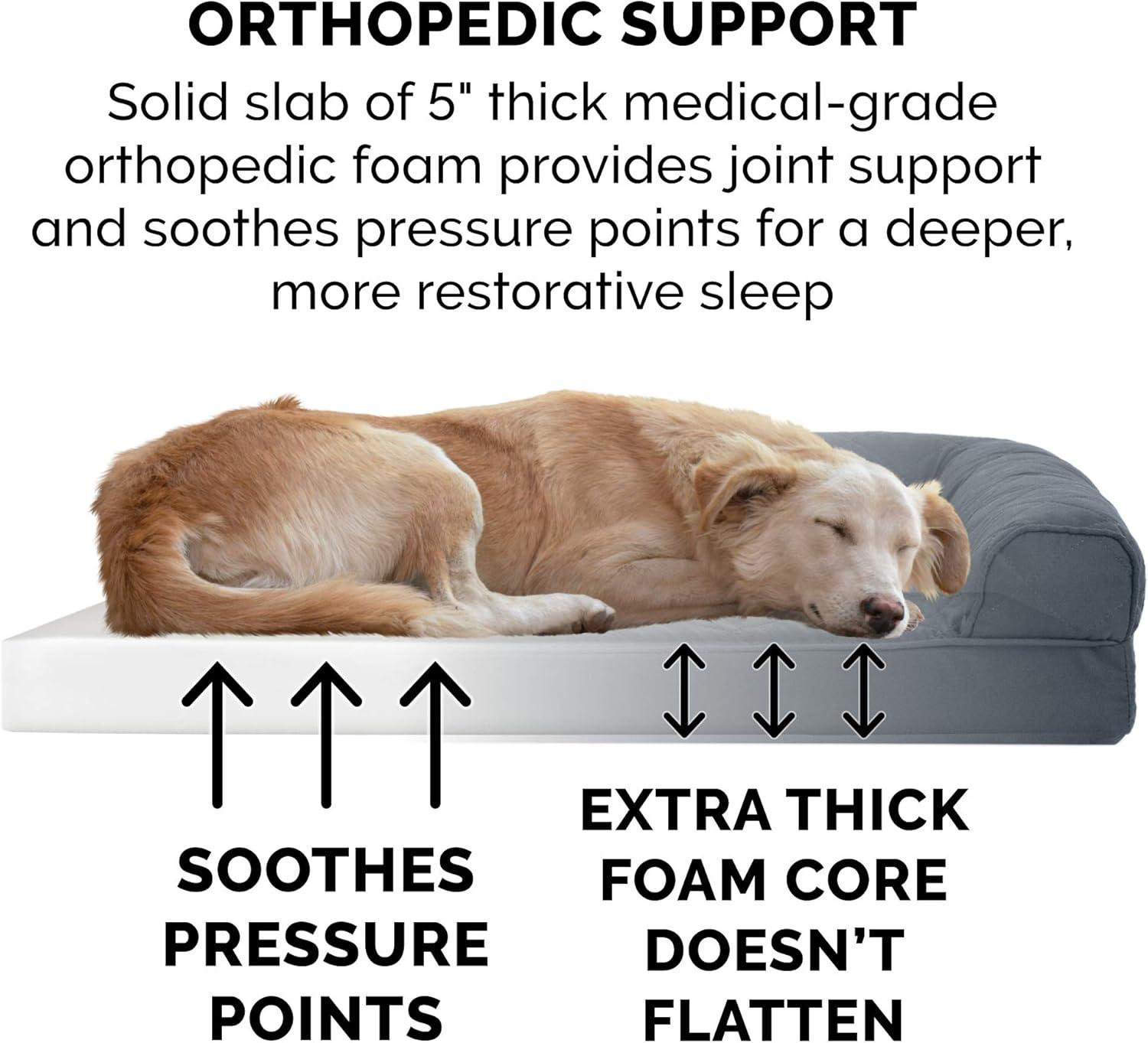 imageFurHaven Dreamer Sofa Orthopedic Dog Bed for Large Dogs with Orthopedic Egg Crate Memory Foam for Joint Support Removable Washable Cover Jumbo XL Quilted Sofa Iron GrayIron Gray