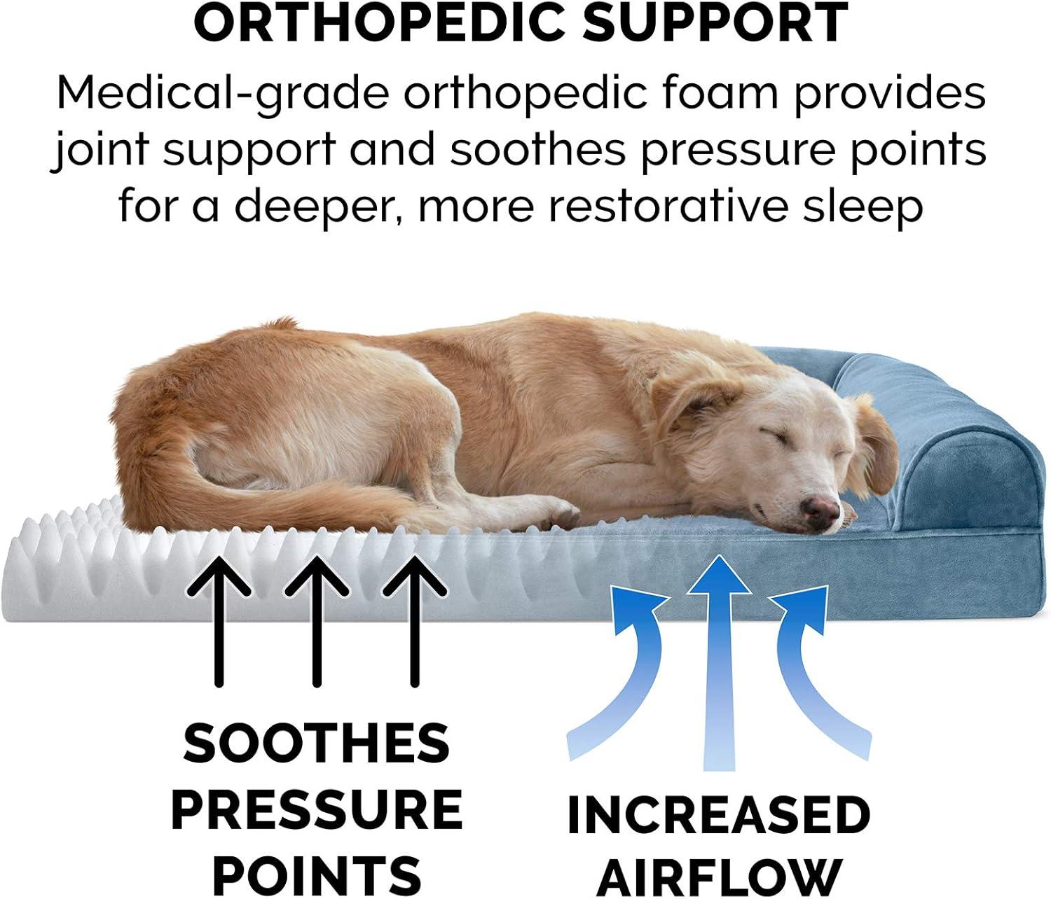 imageFurHaven Dreamer Sofa Orthopedic Dog Bed for Large Dogs with Orthopedic Egg Crate Memory Foam for Joint Support Removable Washable Cover Jumbo XL Quilted Sofa Iron GrayHarbor Blue