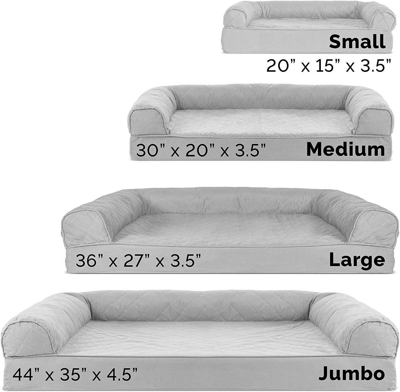 imageFurHaven Dreamer Sofa Orthopedic Dog Bed for Large Dogs with Orthopedic Egg Crate Memory Foam for Joint Support Removable Washable Cover Jumbo XL Quilted Sofa Iron GraySilver Gray