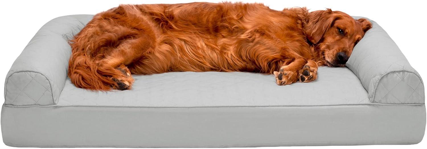 imageFurHaven Dreamer Sofa Orthopedic Dog Bed for Large Dogs with Orthopedic Egg Crate Memory Foam for Joint Support Removable Washable Cover Jumbo XL Quilted Sofa Iron GraySilver Gray