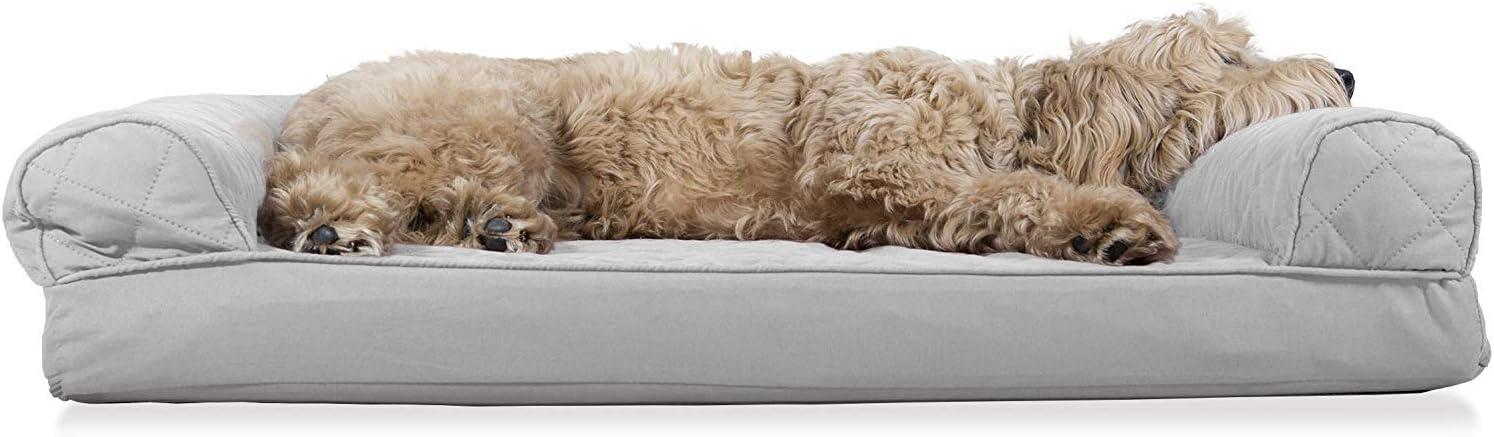 imageFurHaven Dreamer Sofa Orthopedic Dog Bed for Large Dogs with Orthopedic Egg Crate Memory Foam for Joint Support Removable Washable Cover Jumbo XL Quilted Sofa Iron GraySilver Gray