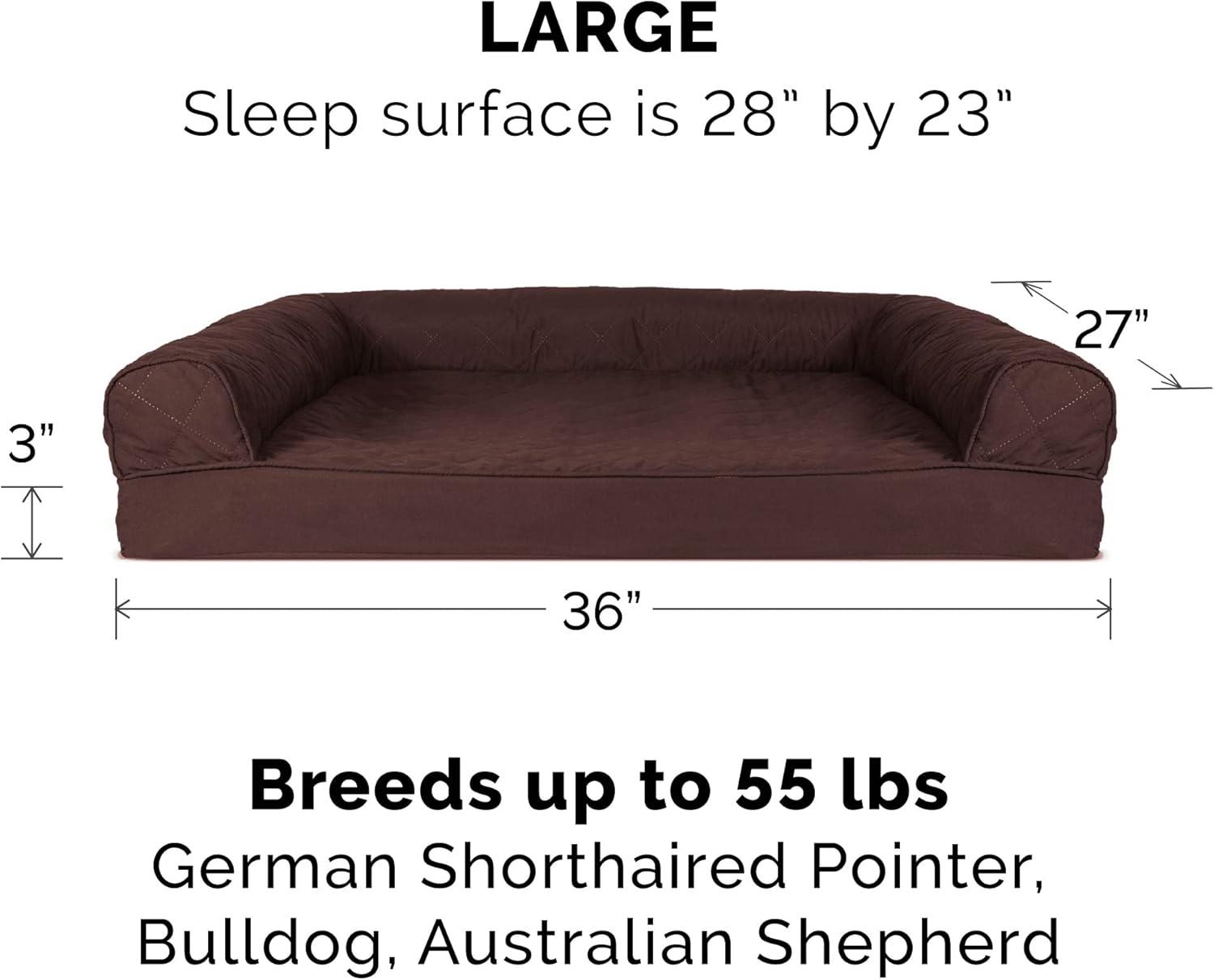 imageFurHaven Dreamer Sofa Orthopedic Dog Bed for Large Dogs with Orthopedic Egg Crate Memory Foam for Joint Support Removable Washable Cover Jumbo XL Quilted Sofa Iron GrayCoffee