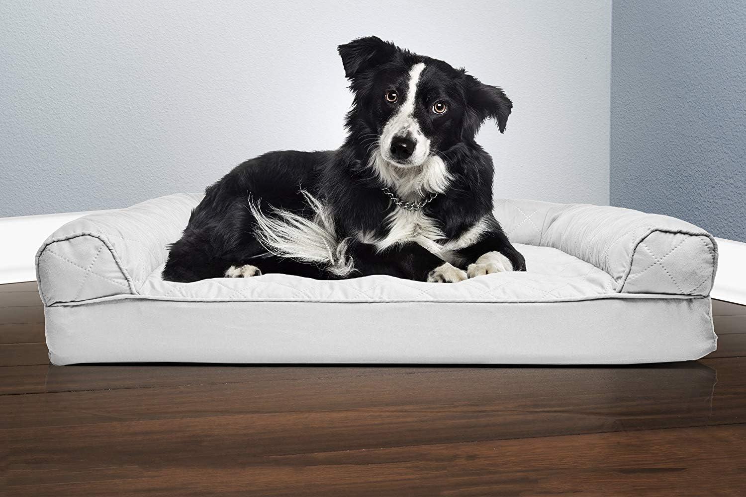 imageFurHaven Dreamer Sofa Orthopedic Dog Bed for Large Dogs with Orthopedic Egg Crate Memory Foam for Joint Support Removable Washable Cover Jumbo XL Quilted Sofa Iron GraySilver Gray