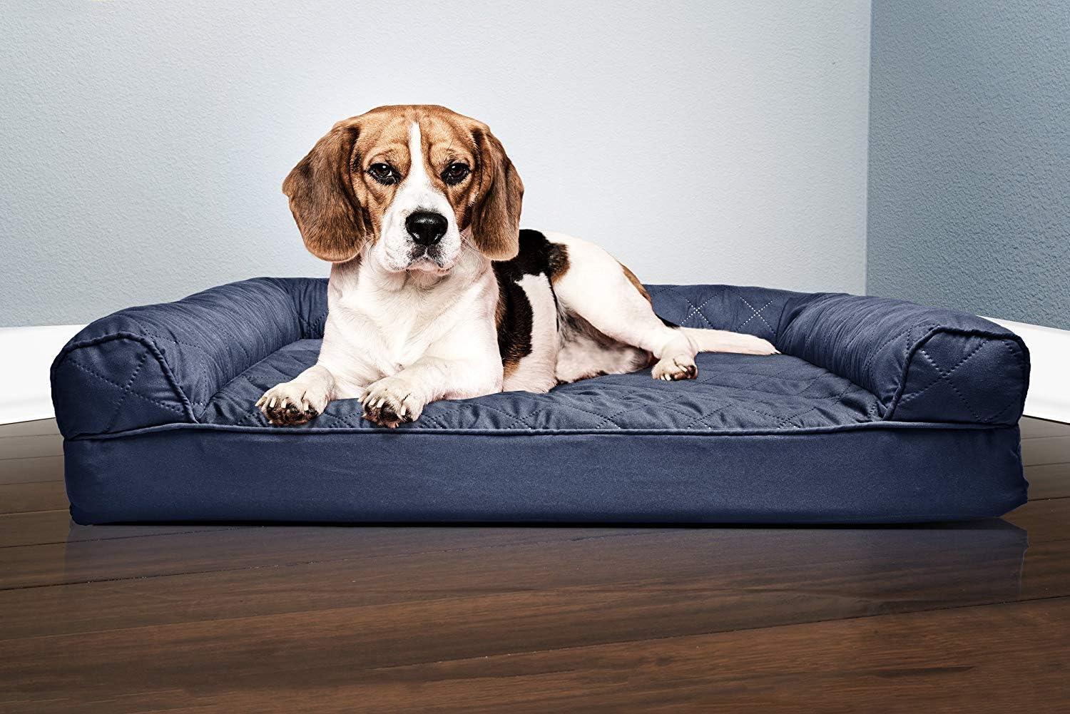 imageFurHaven Dreamer Sofa Orthopedic Dog Bed for Large Dogs with Orthopedic Egg Crate Memory Foam for Joint Support Removable Washable Cover Jumbo XL Quilted Sofa Iron GrayNavy Blue
