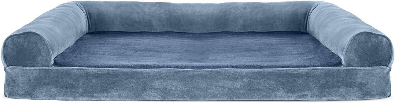 imageFurHaven Dreamer Sofa Orthopedic Dog Bed for Large Dogs with Orthopedic Egg Crate Memory Foam for Joint Support Removable Washable Cover Jumbo XL Quilted Sofa Iron GrayHarbor Blue