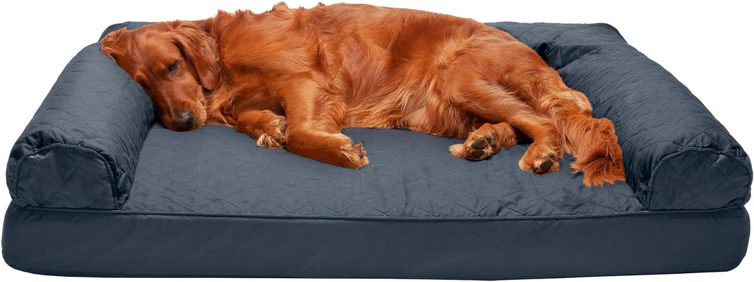 imageFurHaven Dreamer Sofa Orthopedic Dog Bed for Large Dogs with Orthopedic Egg Crate Memory Foam for Joint Support Removable Washable Cover Jumbo XL Quilted Sofa Iron GrayIron Gray