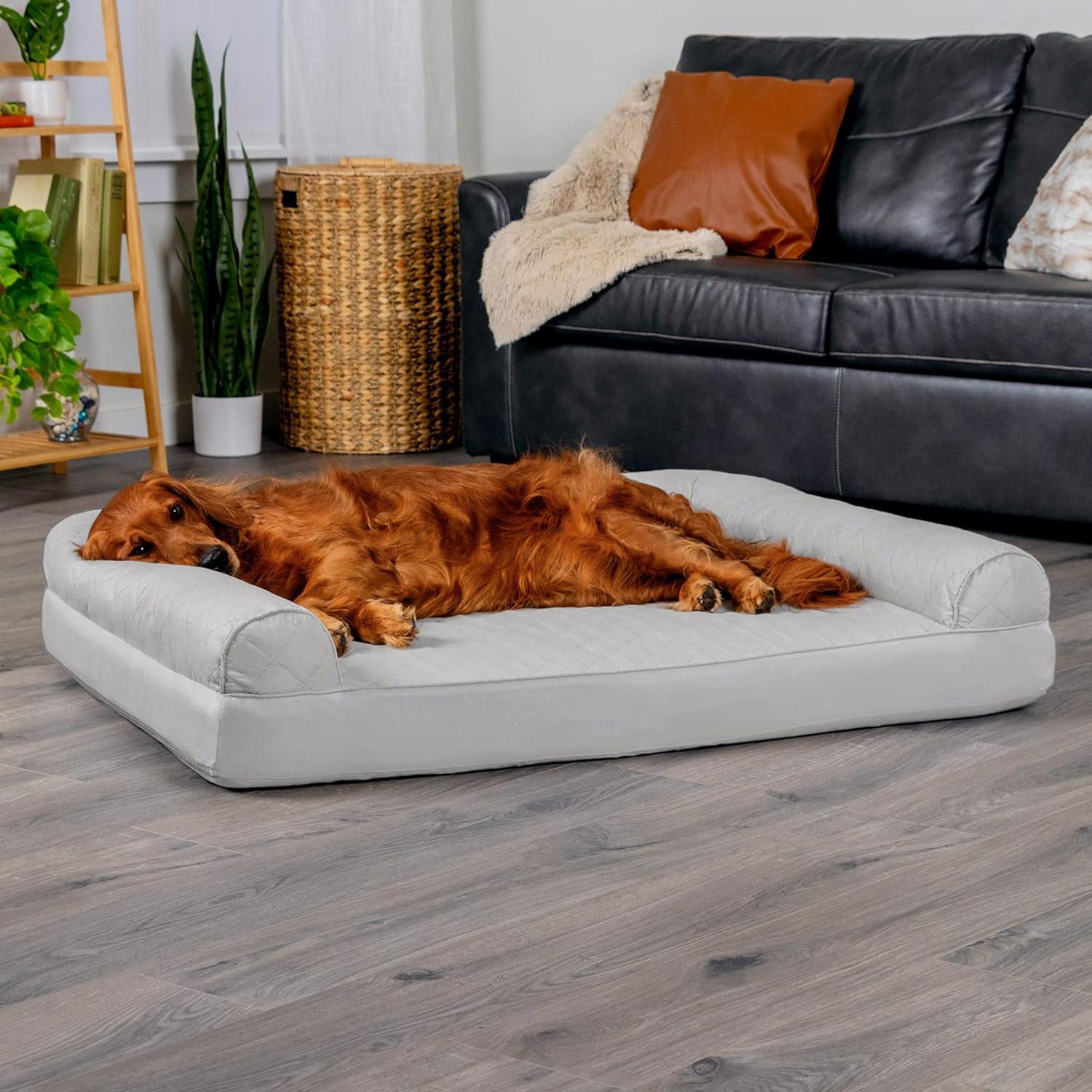 imageFurHaven Dreamer Sofa Orthopedic Dog Bed for Large Dogs with Orthopedic Egg Crate Memory Foam for Joint Support Removable Washable Cover Jumbo XL Quilted Sofa Iron GraySilver Gray