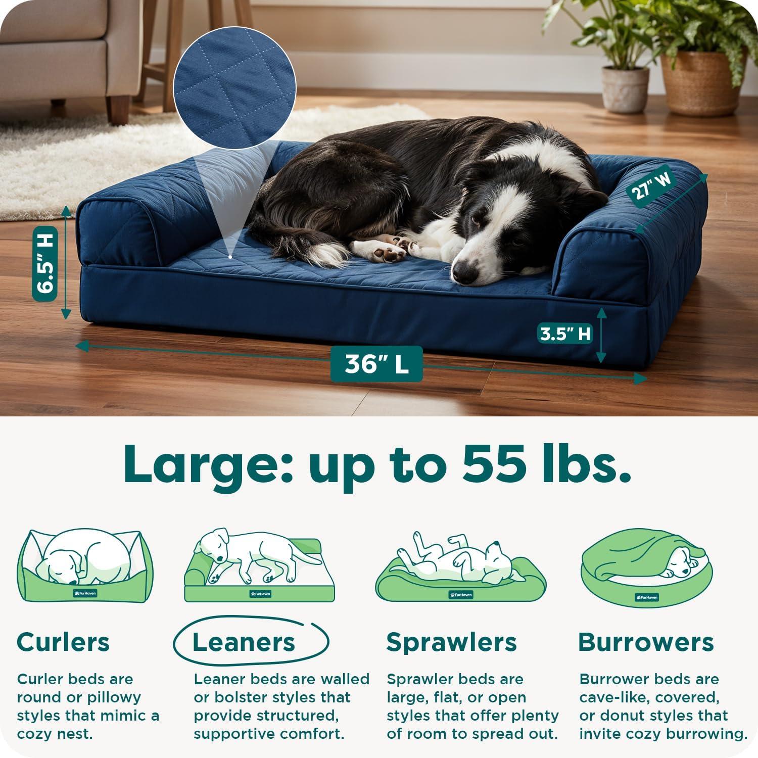 imageFurHaven Dreamer Sofa Orthopedic Dog Bed for Large Dogs with Orthopedic Egg Crate Memory Foam for Joint Support Removable Washable Cover Jumbo XL Quilted Sofa Iron GrayNavy Blue