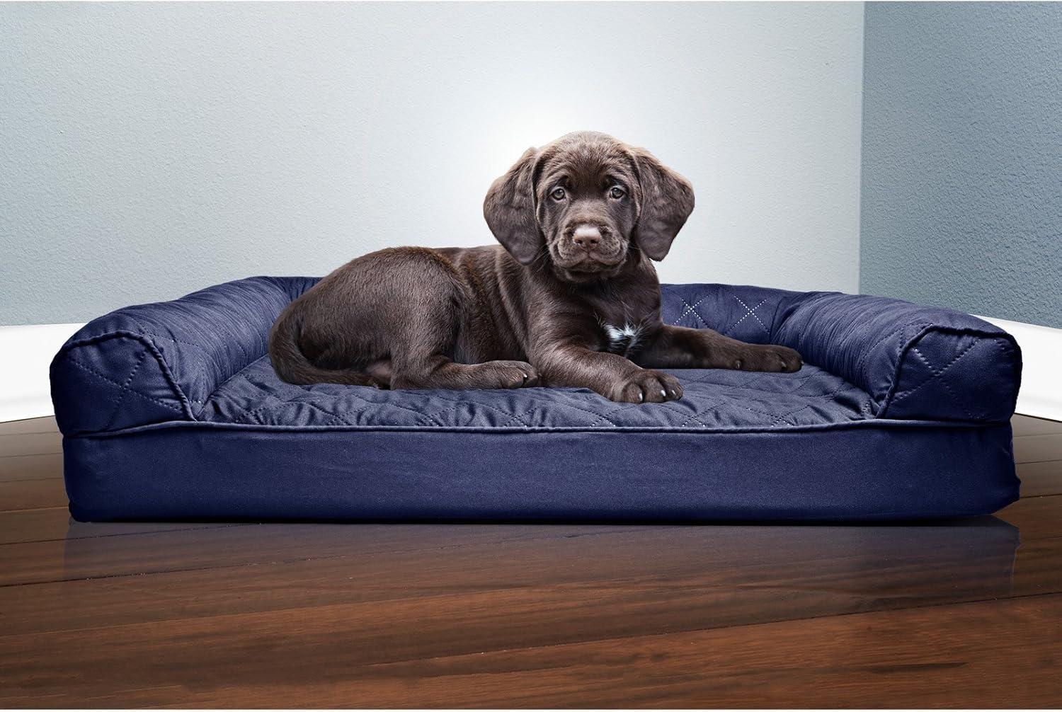 imageFurHaven Dreamer Sofa Orthopedic Dog Bed for Large Dogs with Orthopedic Egg Crate Memory Foam for Joint Support Removable Washable Cover Jumbo XL Quilted Sofa Iron GraySilver Gray