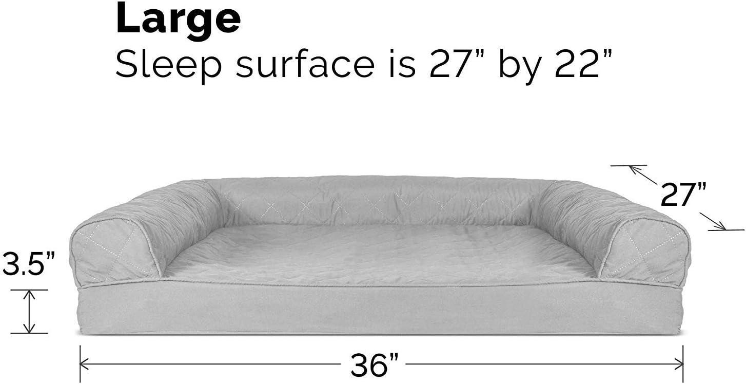 imageFurHaven Dreamer Sofa Orthopedic Dog Bed for Large Dogs with Orthopedic Egg Crate Memory Foam for Joint Support Removable Washable Cover Jumbo XL Quilted Sofa Iron GraySilver Gray