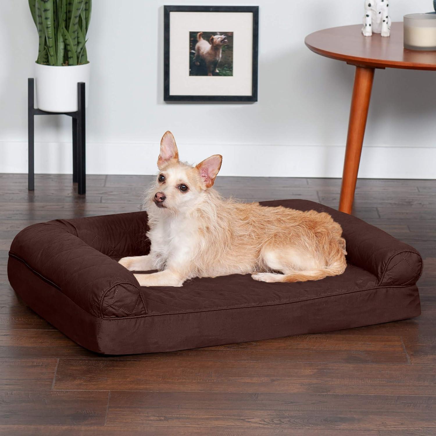 imageFurHaven Dreamer Sofa Orthopedic Dog Bed for Large Dogs with Orthopedic Egg Crate Memory Foam for Joint Support Removable Washable Cover Jumbo XL Quilted Sofa Iron GrayCoffee