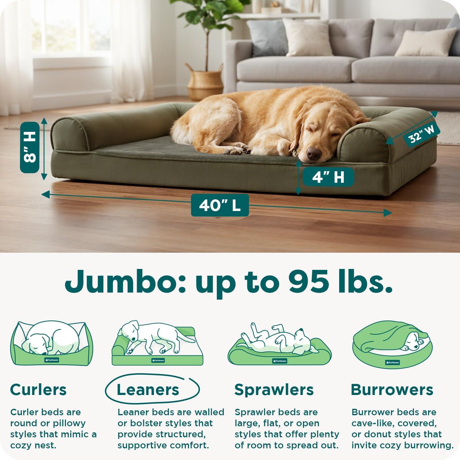 imageFurHaven Dreamer Sofa Orthopedic Dog Bed for Large Dogs with Orthopedic Egg Crate Memory Foam for Joint Support Removable Washable Cover Jumbo XL Quilted Sofa Iron GrayDark Sage