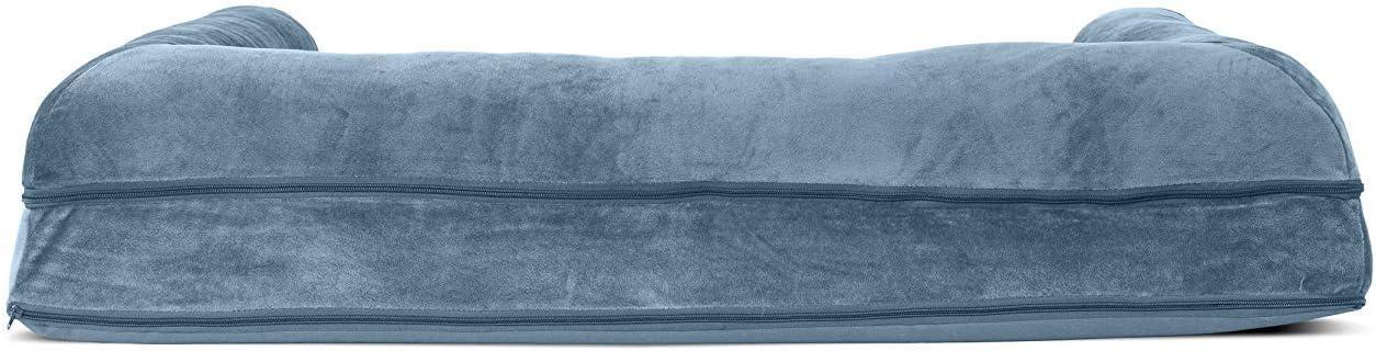 imageFurHaven Dreamer Sofa Orthopedic Dog Bed for Large Dogs with Orthopedic Egg Crate Memory Foam for Joint Support Removable Washable Cover Jumbo XL Quilted Sofa Iron GrayHarbor Blue