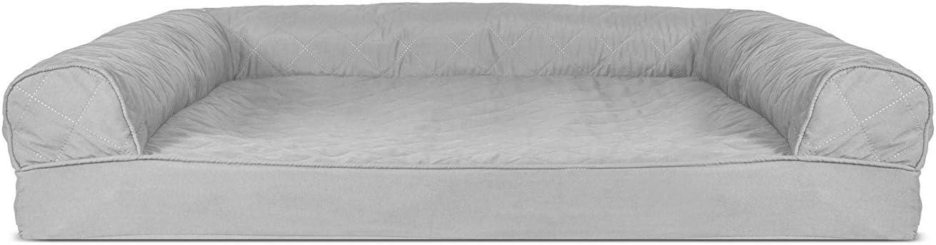 imageFurHaven Dreamer Sofa Orthopedic Dog Bed for Large Dogs with Orthopedic Egg Crate Memory Foam for Joint Support Removable Washable Cover Jumbo XL Quilted Sofa Iron GraySilver Gray